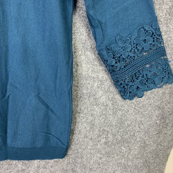 Talbots Sweater Long Sleeve With Crochet Cuffs Fine Knit Women L Teal Green - Picture 9 of 11